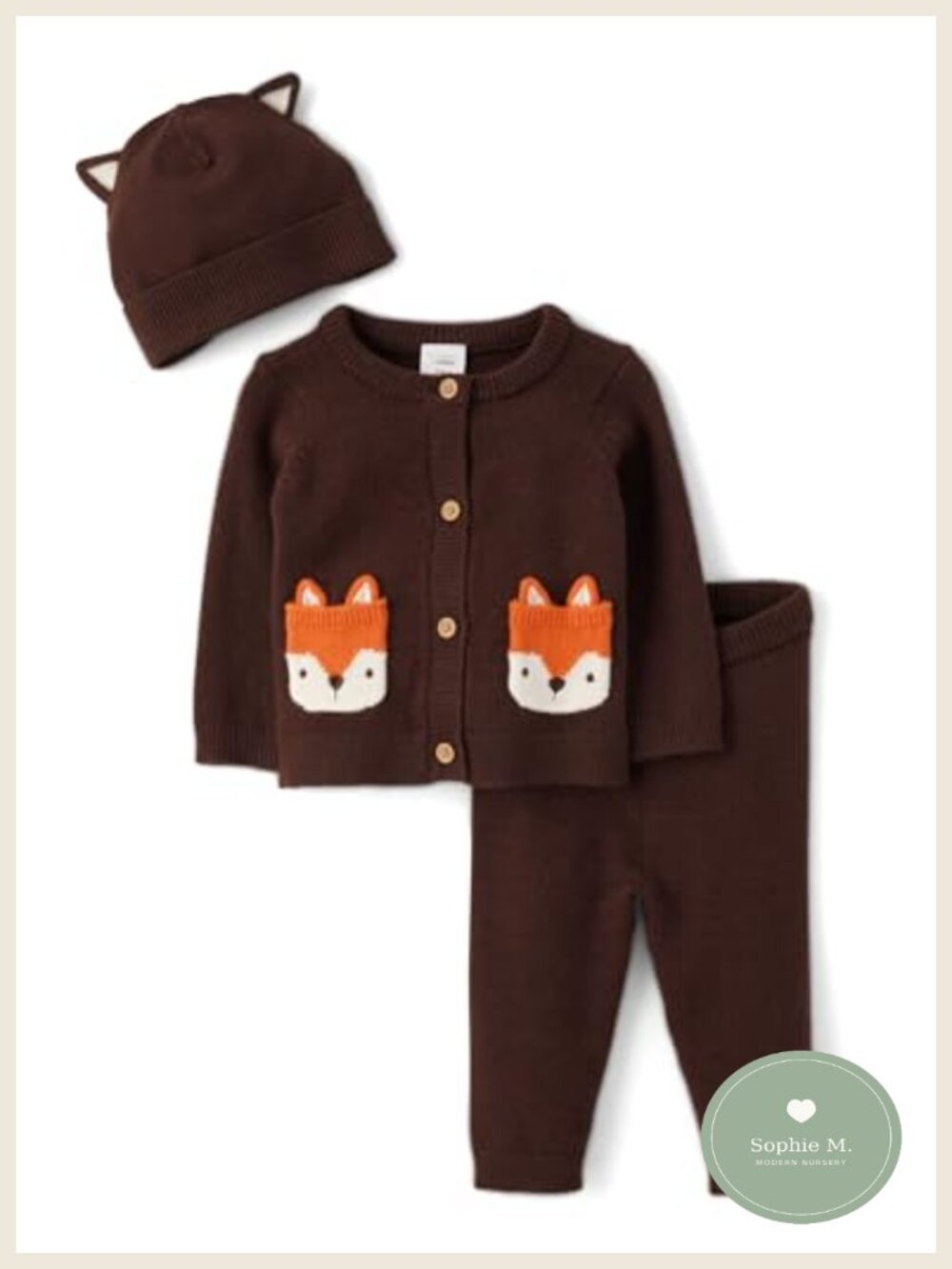 Baby Boy 3 Piece Sweater Pants Beanie Outfit Long Sleeve Button Front